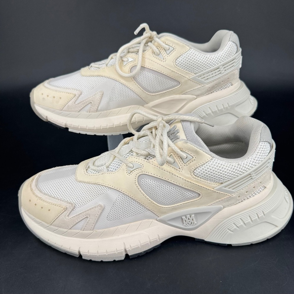 Amiri MA-Runner-24 Alabaster White Mesh Suede Sneakers PS24MFS021-100 Mens 12